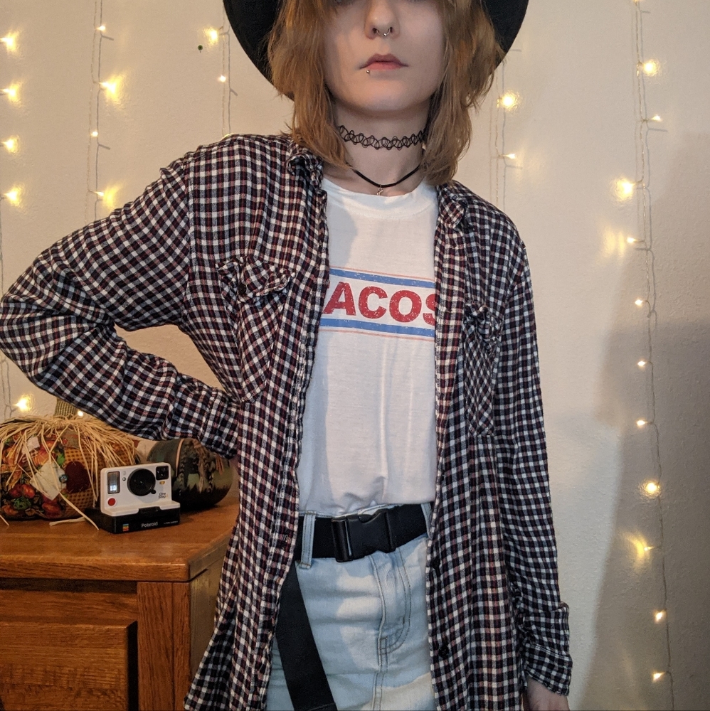 BDG Black, Red, Blue, White Button-Up Flannel